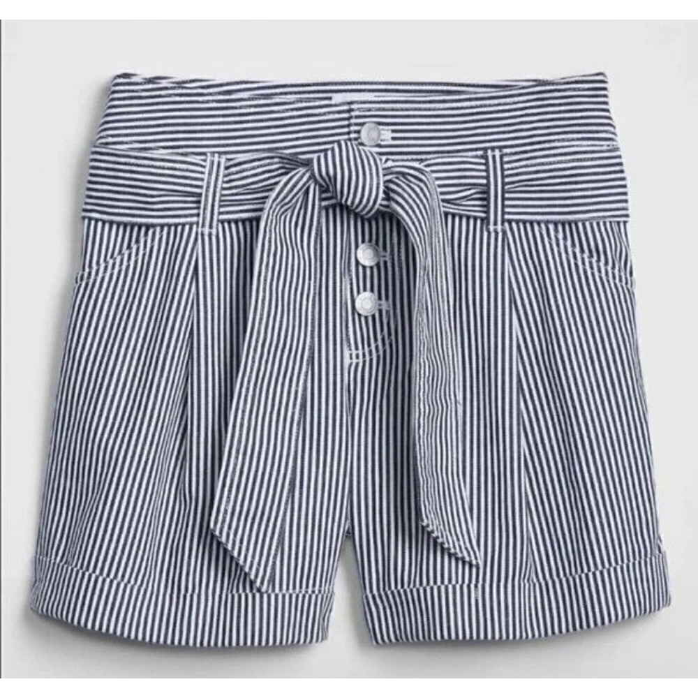 GAP Blue Stripe Belted High Waist Shorts 10